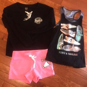 Justice shorts, sweatshirt and top set